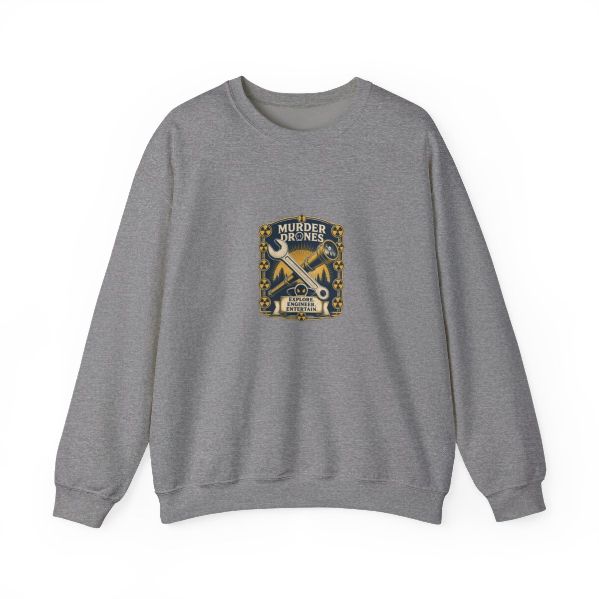 Murder Drones "Explore. Engineer. Entertain." Crewneck - alternate angle 3, merchandise